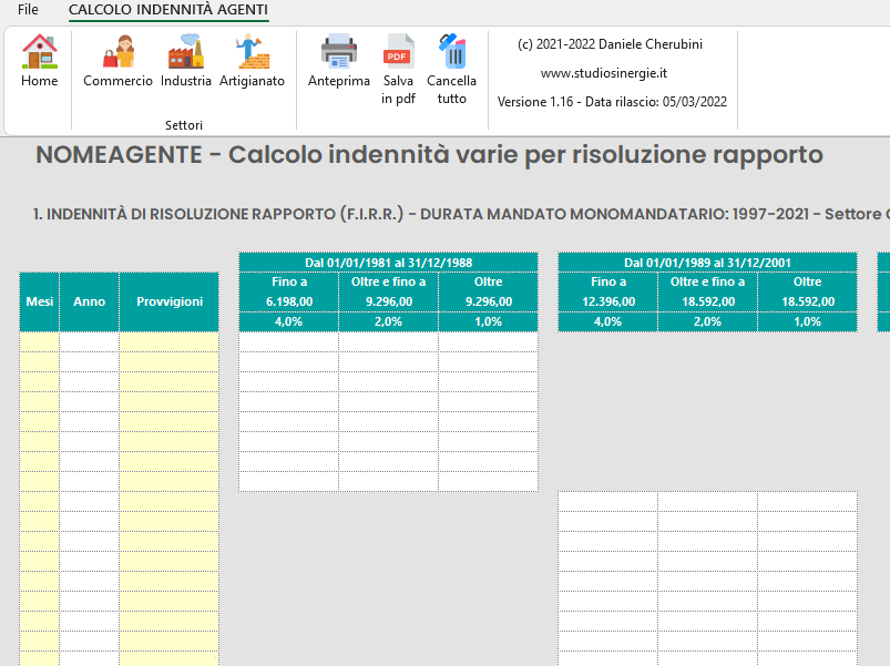CALCOLO INDENNITÀ AGENTI